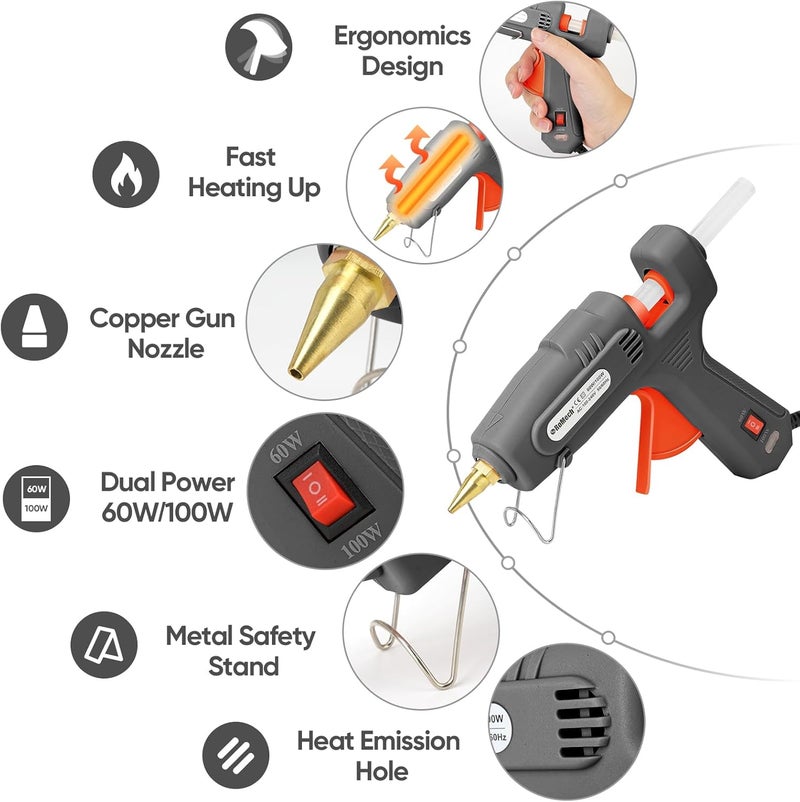 ROMECH Full Size Hot Glue Gun with 60/100W Dual Power and 21 Hot Glue Sticks (7/16"), Fast Preheating Heavy Duty Industrial Gluegun with Storage Case for Crafting, DIY and Repairs (Gray) - Image 2